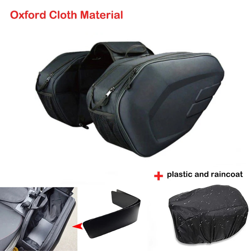 Motorcycle Waterproof Saddle Bag / Motorcycle Side Helmet Riding Travel Bags + Rain Cover One Pair